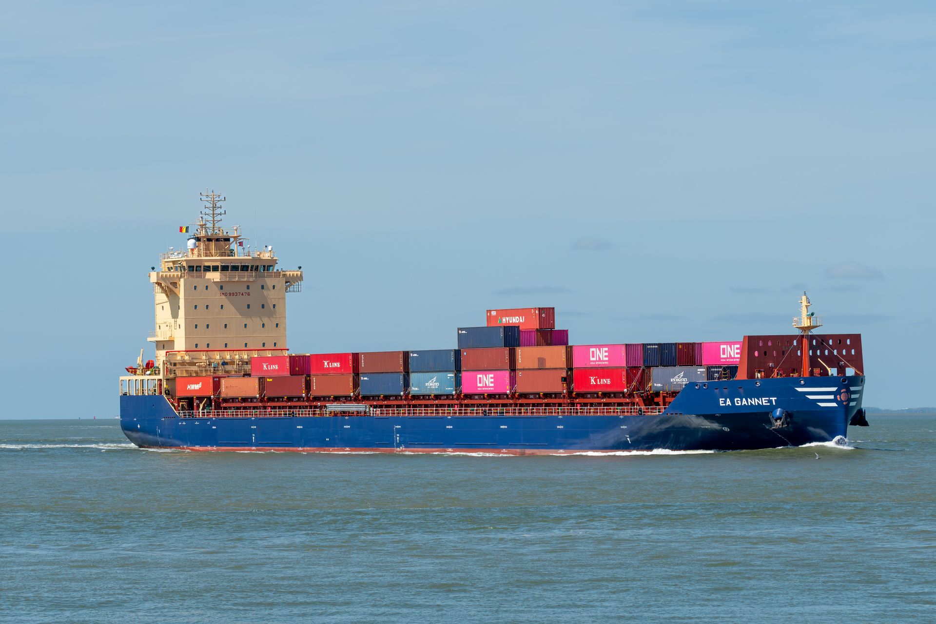 Large container vessel sailing at sea